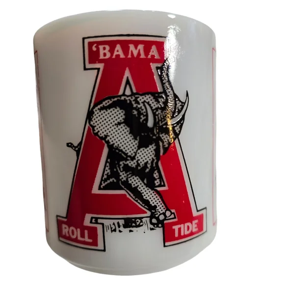 RARE Vintage Alabama Crimson Roll Tide Championship Milk Glass Coffee Mug - Picture 6 of 10